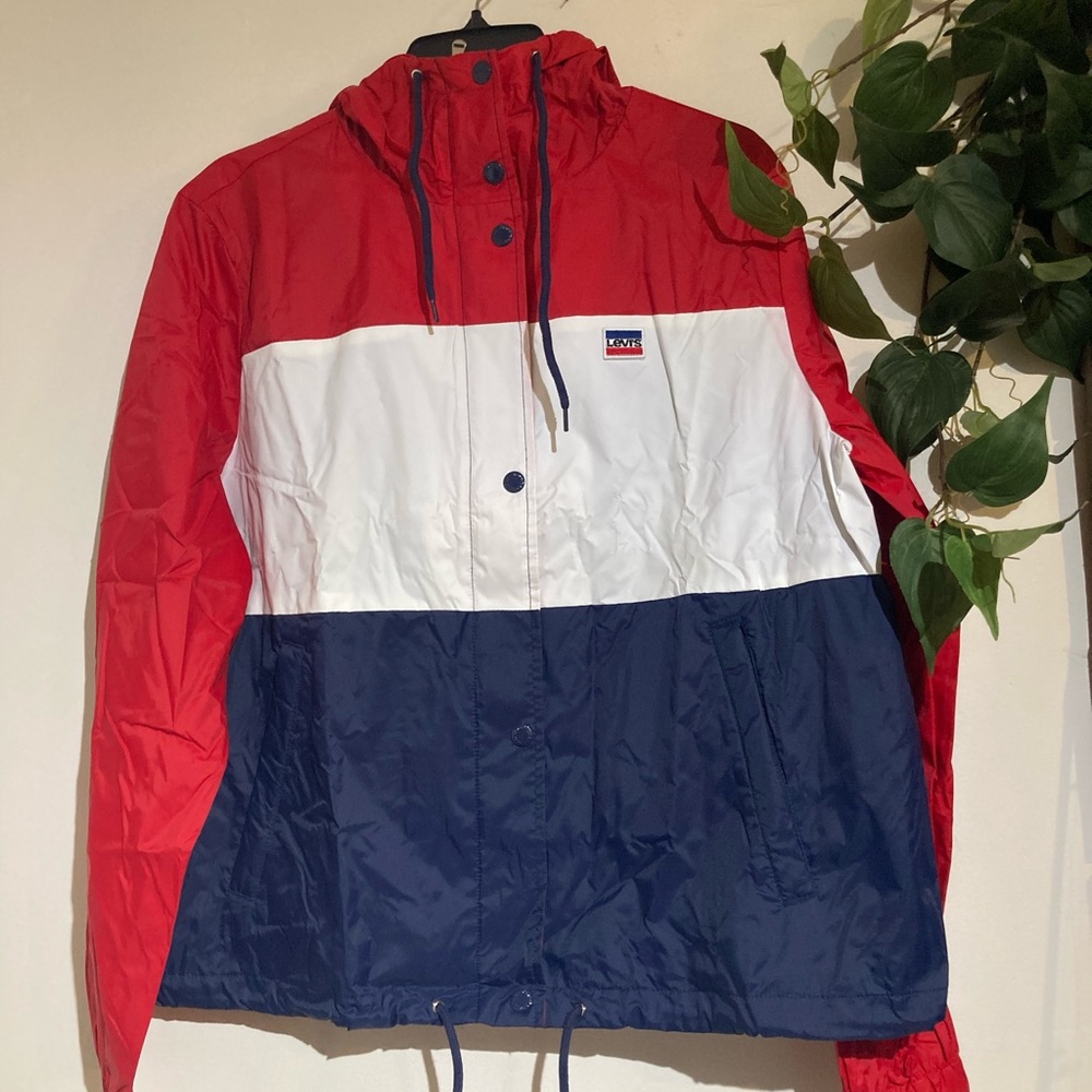 Women's Levi's Retro Rain Red Slicker Jacket Size Large . MSRP: $100.00